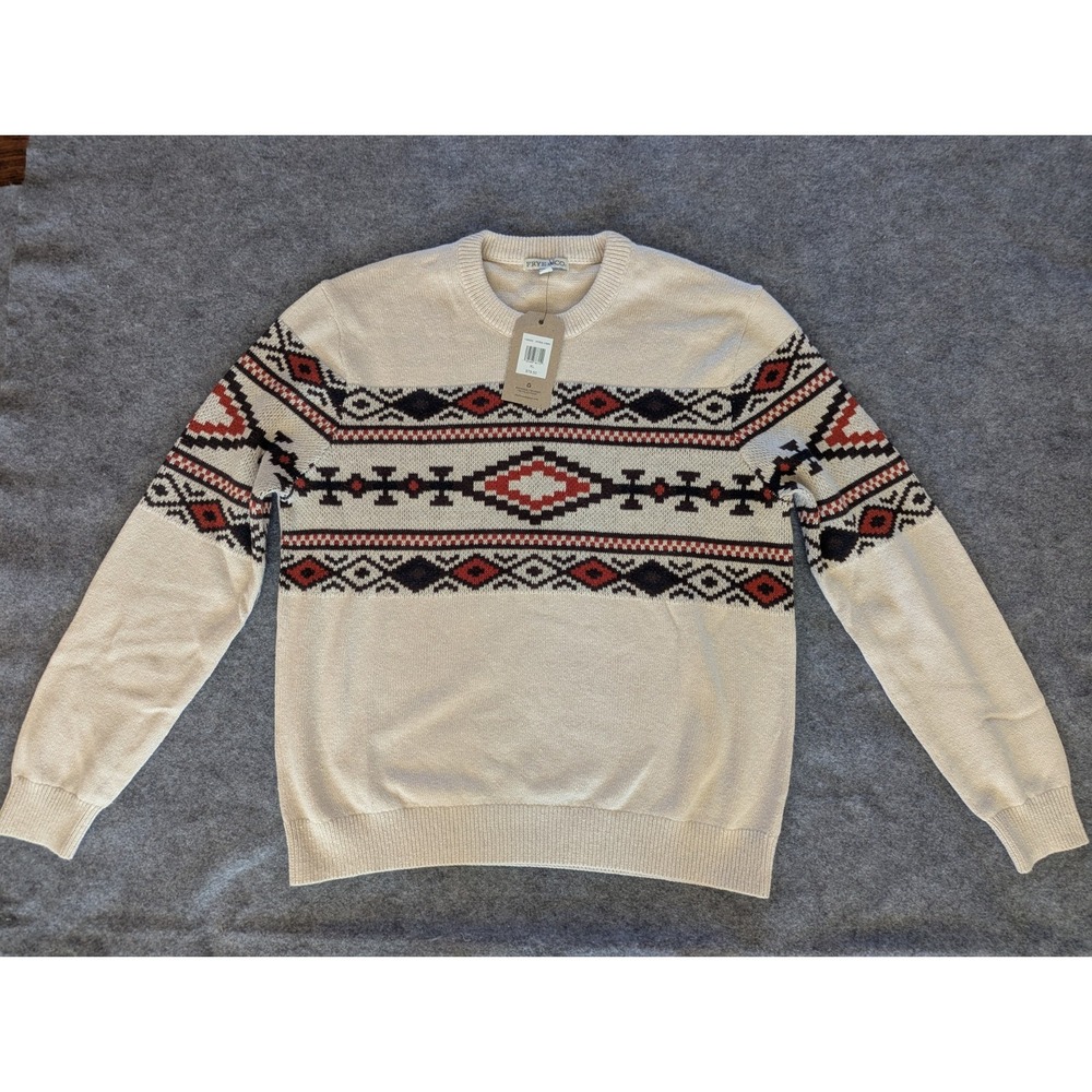 Frye and Co Pullover Mens XL Sweater Aztec Oatmeal Combo Cotton Blend